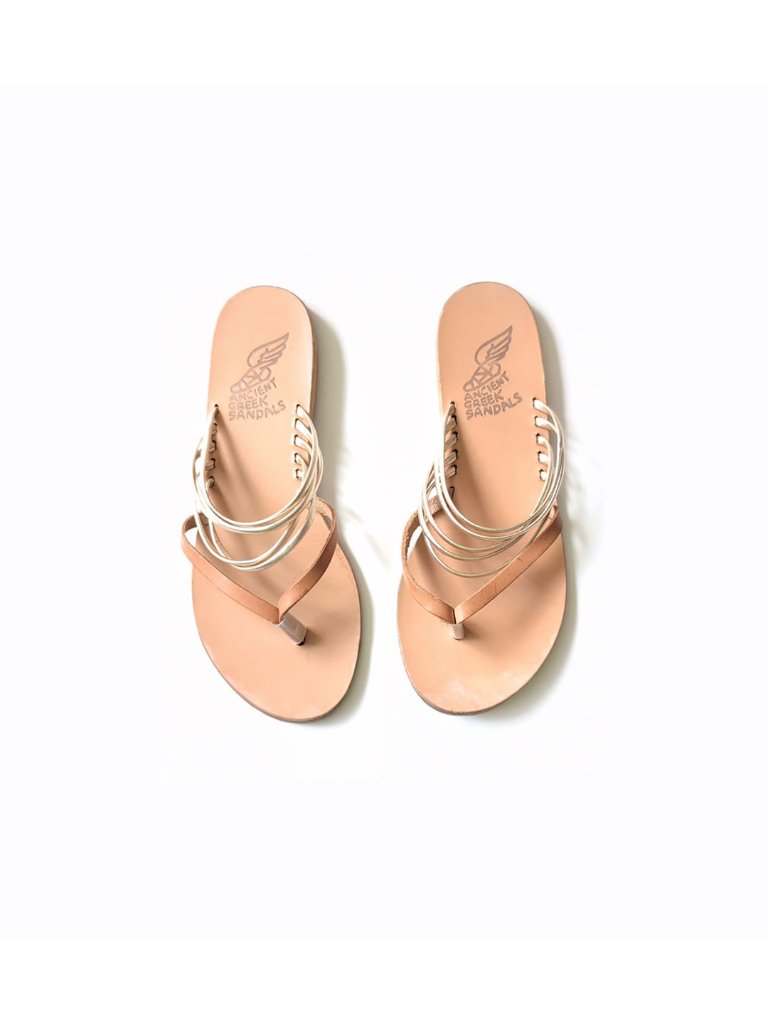 Ancient Greek Sandals Tan & Gold Leather Slide Sandals Eur 39 | Us 8